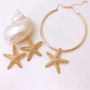 Gold Starfish LuxuryBangle Necklace&Earring Set